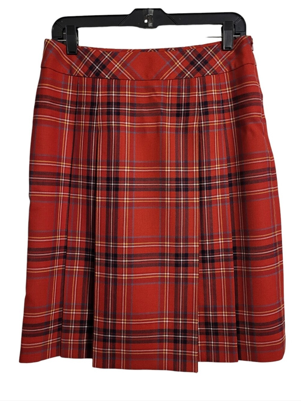 Brooks Brothers 346 Pure Wool Red Tartan Plaid Pleated Knee Length Skirt Wmn 8
